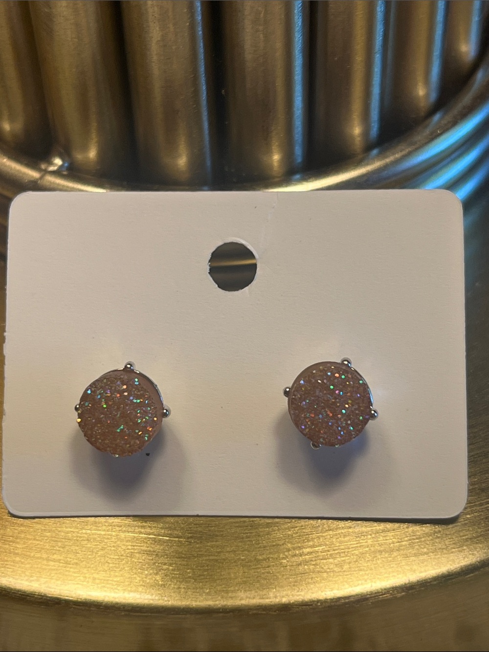 Ann Taylor LOFT Pink Glitter Druzy Stud Earrings